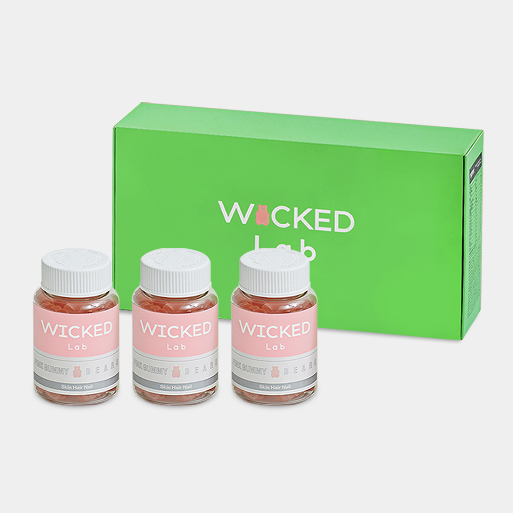위키드랩 핑크구미베어 3병 고함량 비오틴 멀티 비타민 식물성 비건 젤리(3달용량)