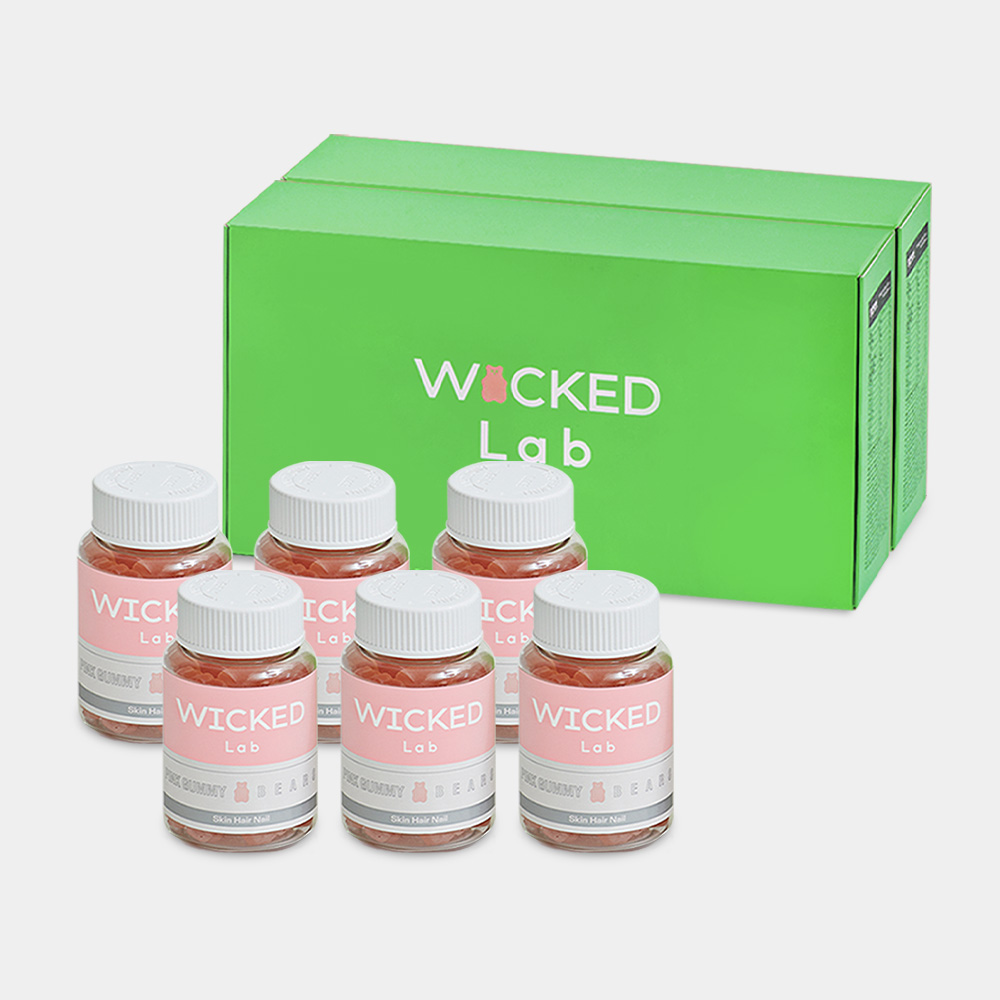 위키드랩 핑크구미베어 6병 고함량 비오틴 멀티 비타민 식물성 비건 젤리(6달용량)